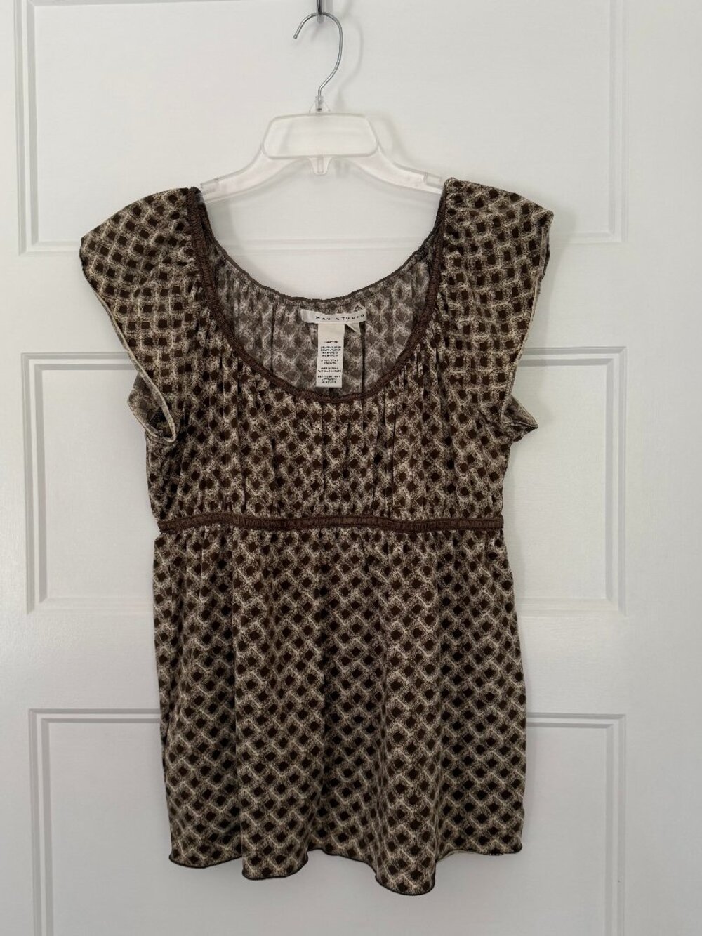 Max Studio - Black & Cream Empire Waist Top with Cap Sleeves - Women’s XL